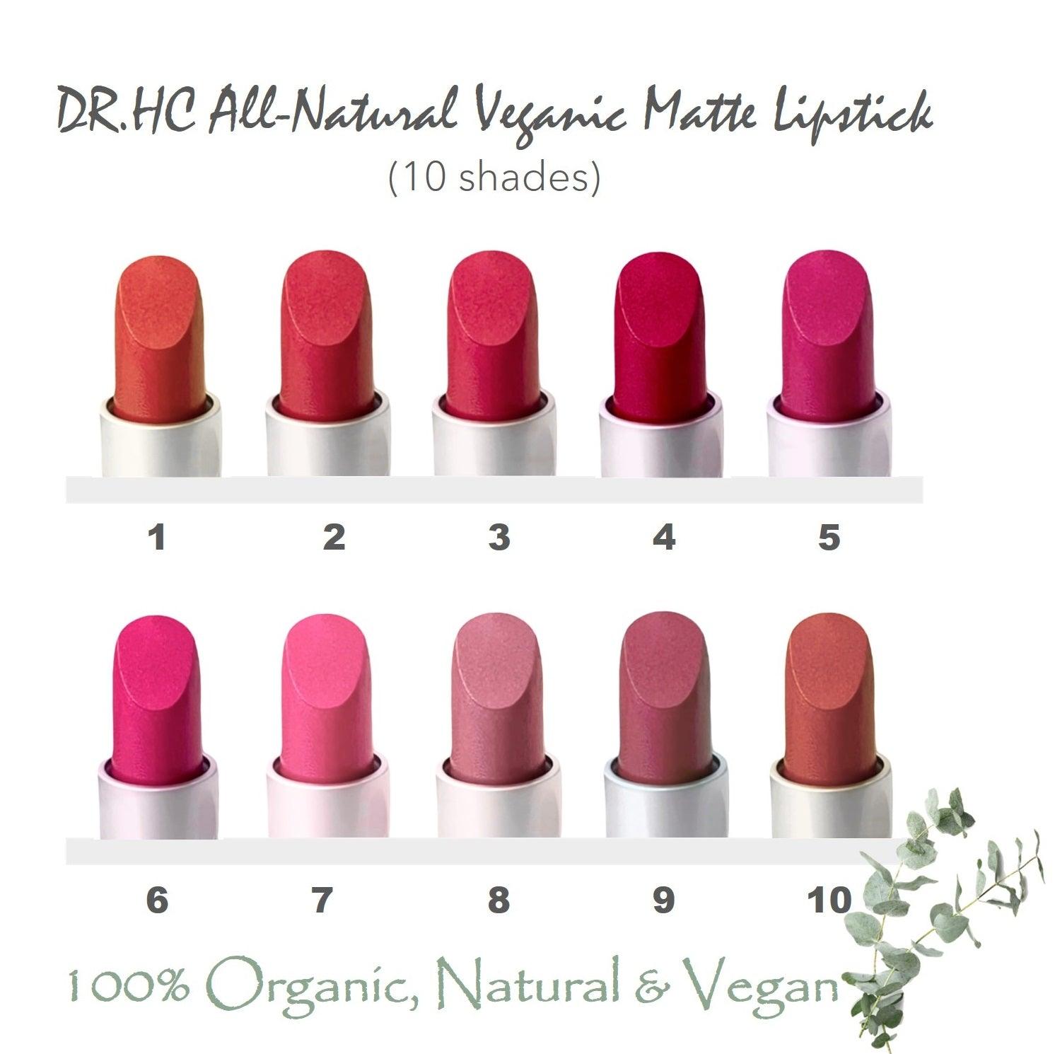 DR.HC All-Natural Veganic Matte Lipstick (10 Shades) (4g, 0.14oz.) (Anti-aging, Anti-pigmentation, Deep moisturizing, Anti-inflammatory...)-1