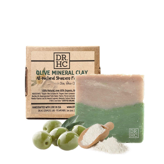 DR.HC All-Natural Skincare Face Soap - Olive Mineral Clay (110g, 3.8oz) (Anti-aging, Anti-acne, Detoxifying, Pore minimizing...)-1