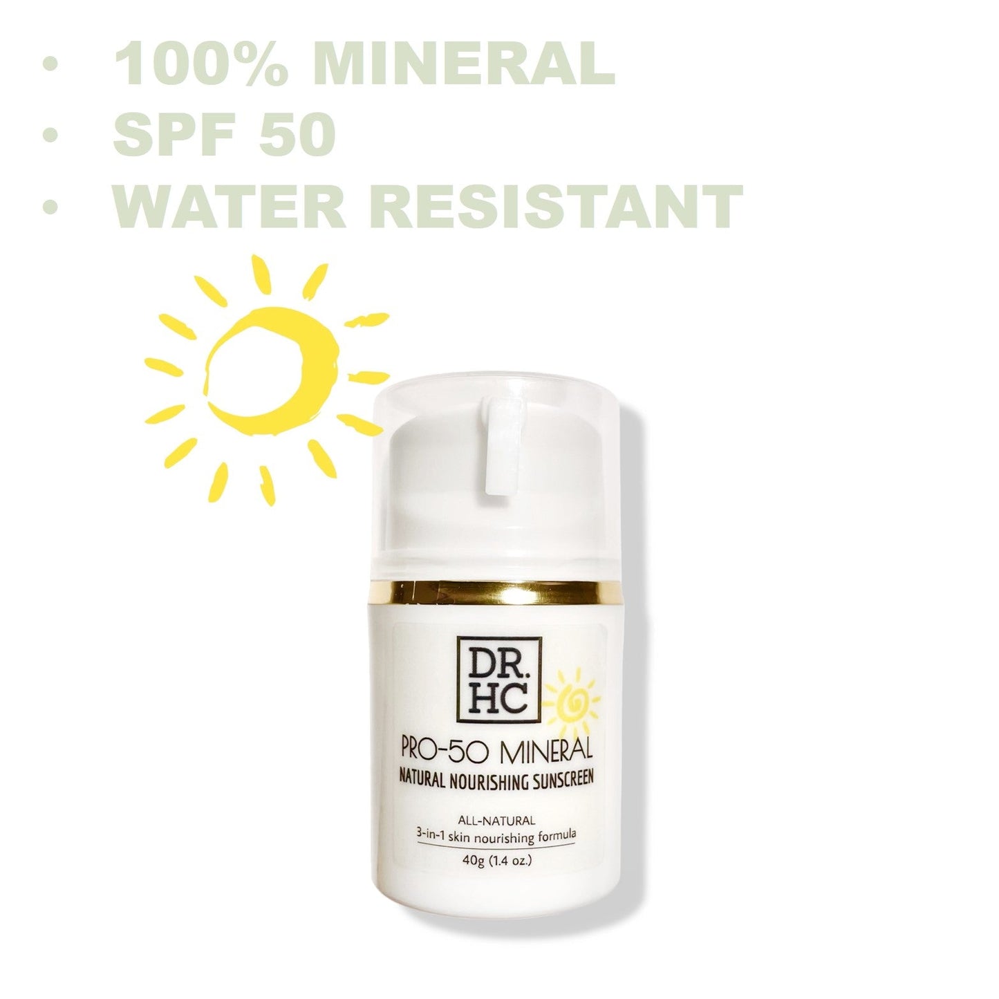 DR.HC Pro-50 Mineral Natural Nourishing Sunscreen (40g, 1.4oz.) (Natural UV Care, Skin brightening, Anti-aging, Damage Repair, Anti-inflammatory...)-6